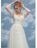 Beaded Ivory 3D Lace Tulle V Back Modern Wedding Dress
